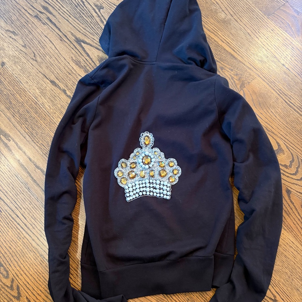 TWISTED HEART Black Hooded Jacket with Jeweled Crown Motif